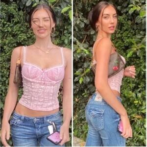Victoria Secret Bustier ASO Sydney Carlson Size M Baby Pink Lace Y2K